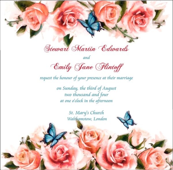 Peach floral square invitation