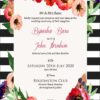 NZ 402 Black and White Stripe Floral Invitation -0