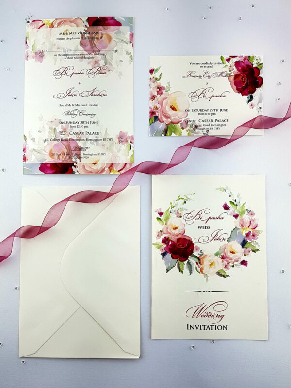 NZ 996 Lavish Pastel Pink Wreath Invitation -4507