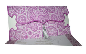 Purple paisley design Asian wedding Invitation card