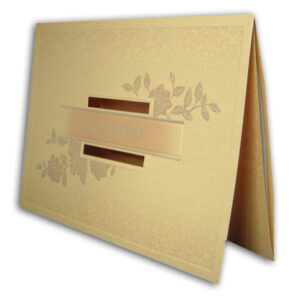 bright gold folded wedding invitation