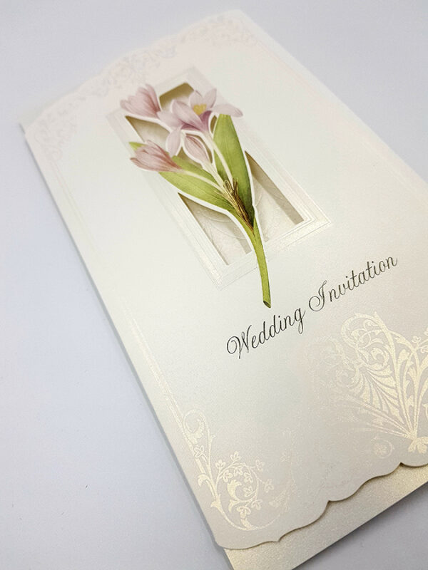 Panache 7003 Pink lilies Vintage Floral Wedding invitation card-5976