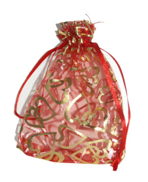 Red and Gold Heart Sheer party favour / favor Bag-2582
