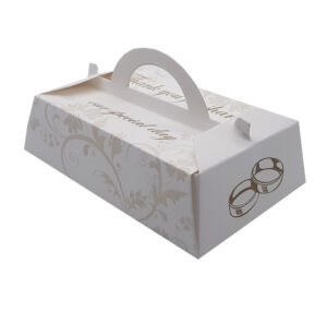 Rectangle with handle shape favour boxes Gold floral printed table favour boxes