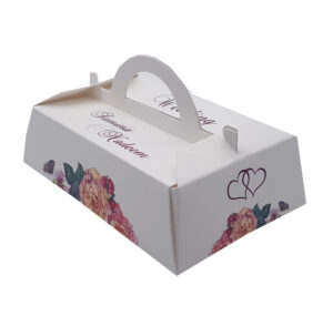 Rectangle with handle shape favour boxes Pink floral printed table favour boxes