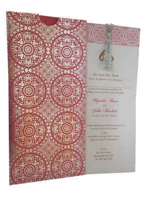 Indian wedding invitation in pink and silver