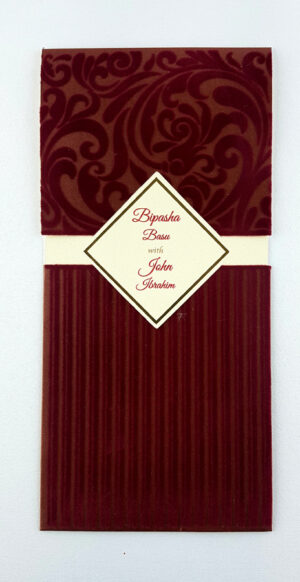 Burgundy red floral and striped pocket velvet invitation