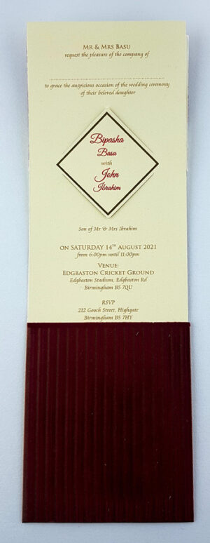 Deep Red and Ivory Velvet pocket wedding invitation card