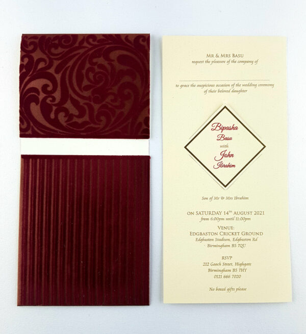 Maroon Velvet Pocket Invitation Cards SC 2696-4898