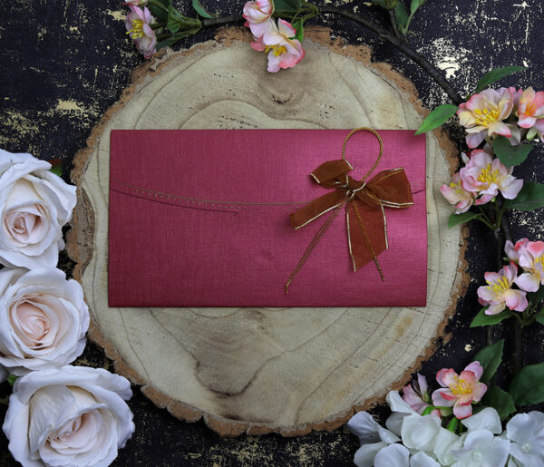 T056I Maroon card and gold ribbon bow invitation-7821