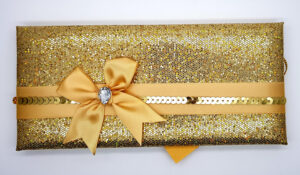 Padded Gold Glitter Asian wedding invitation card T067 Gold-1715