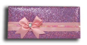 T067 Pink Padded single fold glitter fabric bow invitation-1840