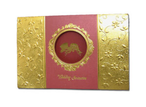 Gold Letterpress Embossed Bouquet and hat red cardstock wedding invitation card