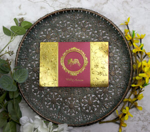 W0081 Red and gold embossed embroidery Marriage Invitation Cards-7768