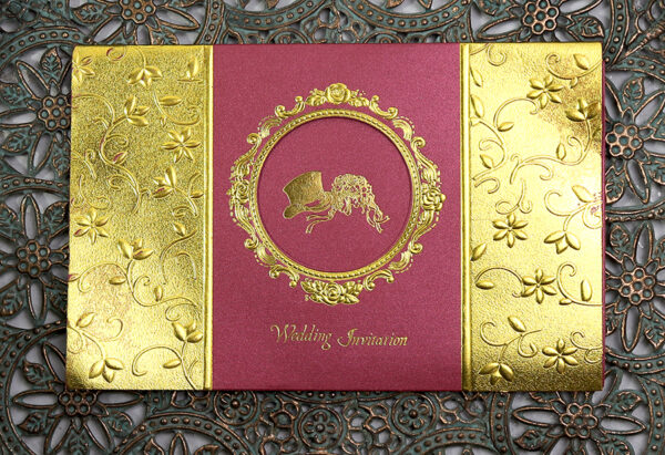 W0081 Red and gold embossed embroidery Marriage Invitation Cards-7769