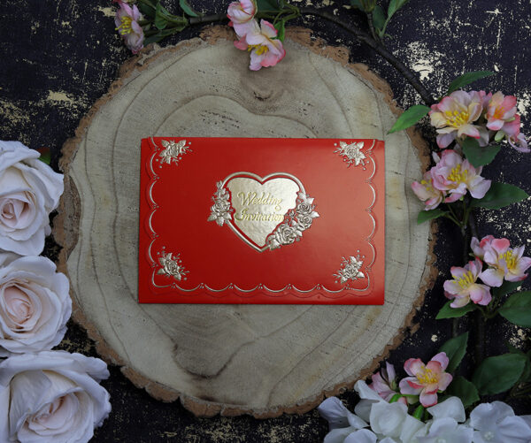 W020K01 Cherry red heart flowers wedding invitations-7825