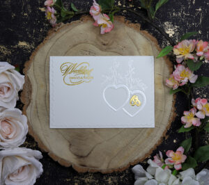 W024A Ivory and pearl foil rings and hearts Wedding Invitation-7833
