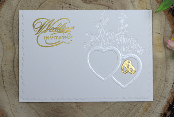 W024A Ivory and pearl foil rings and hearts Wedding Invitation-7834