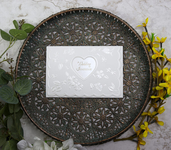 Vintage Off White Embossed Invitation W064A -7764