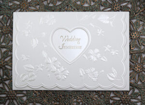 Vintage Off White Embossed Invitation W064A -7765