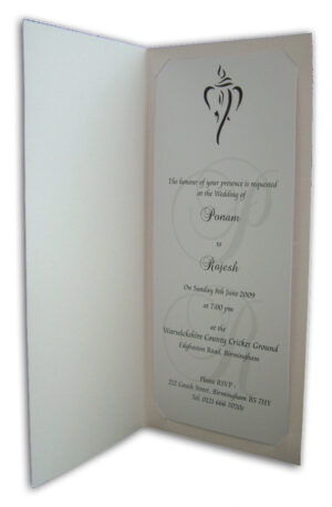 simple Indian wedding invitation card in white with gold Ganesh