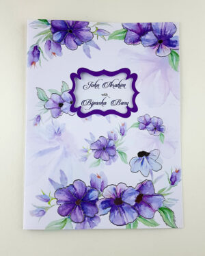 purple and green watercolour floral wedding invitation