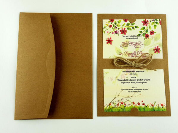 SC 2766 Layered kraft, twine burgundy and green floral invitation-5044