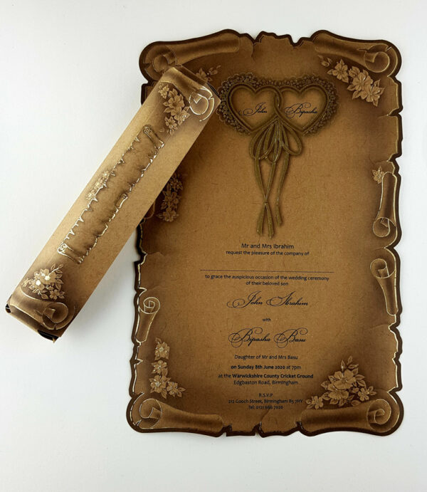 SC 5316 Antique Brown Kraft scroll design party invitation-0