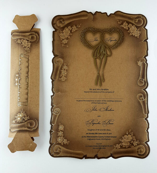 SC 5316 Antique Brown Kraft scroll design party invitation-5079