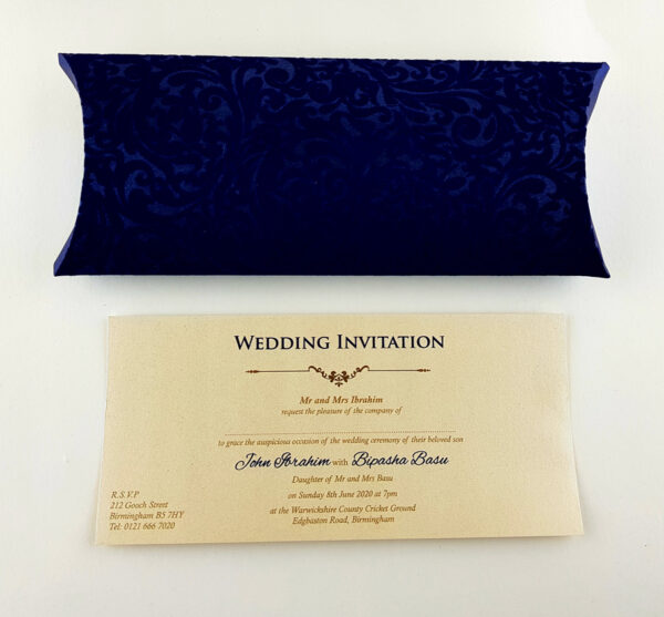 Blue Velvet Pillow box Invitation SC 5404 -5084