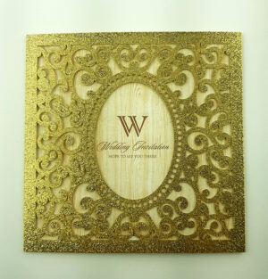 LC 19071 Baroque Glitter Gold Laser Cut Pocket Invitation Design-5834