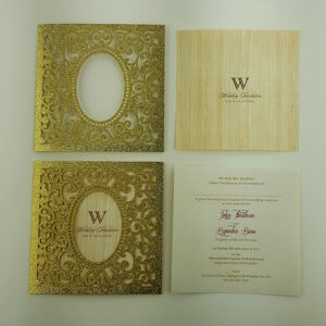 LC 19071 Baroque Glitter Gold Laser Cut Pocket Invitation Design-0