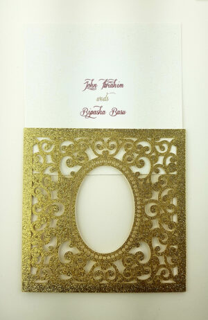 LC 1908 Sparkle Glitter Gold Laser Cut Pocket Invitation-5820