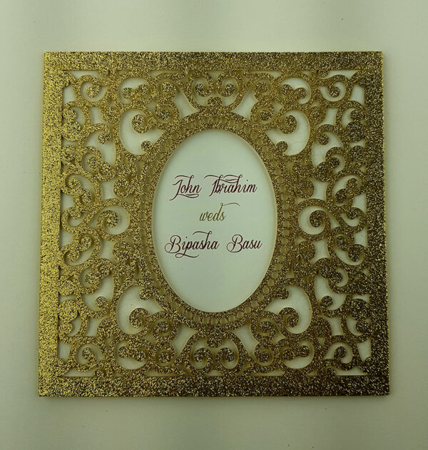 LC 1908 Sparkle Glitter Gold Laser Cut Pocket Invitation-5821