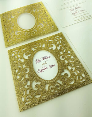 LC 1908 Sparkle Glitter Gold Laser Cut Pocket Invitation-5823