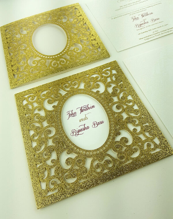 LC 1908 Sparkle Glitter Gold Laser Cut Pocket Invitation-5823