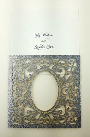 LC 1908 Baroque Glitter Silver Laser Cut Pocket Invitation Design-5815
