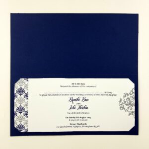 Navy blue and silver wedding invitation