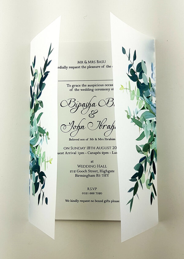 Green Foliage Vellum Invites