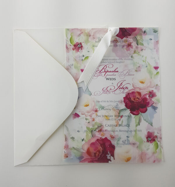 ABC 996 Lavish Pastel Pink Wreath Vellum Invitation -5778