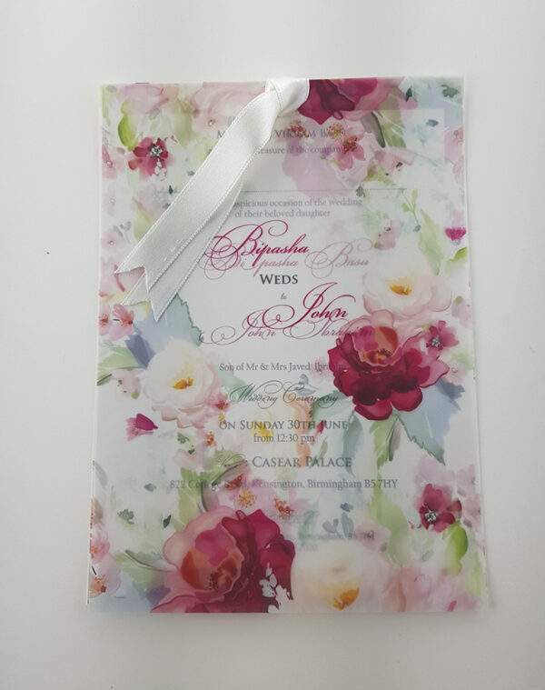 ABC 996 Lavish Pastel Pink Wreath Vellum Invitation -5779