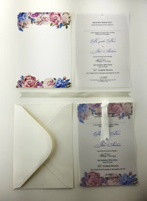Blue and pink floral invitation
