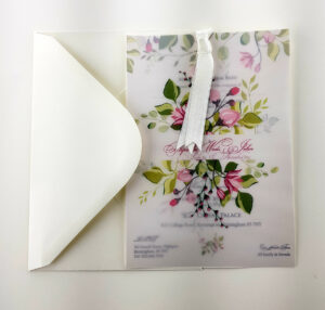 Mint Green and Pink floral vellum invitation