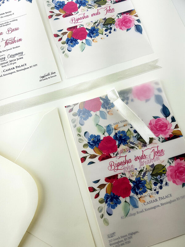Pink floral vellum invitation