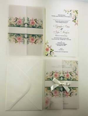 ABC 985 Translucent Floral Vellum Invitation with Satin bow -0