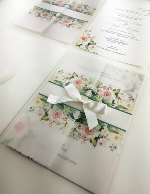ABC 985 Translucent Floral Vellum Invitation with Satin bow -5849