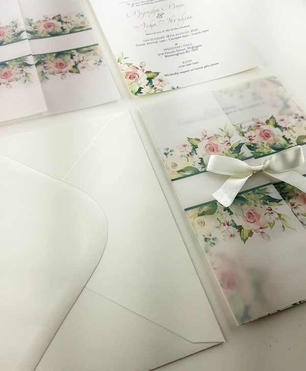 ABC 985 Translucent Floral Vellum Invitation with Satin bow -5850