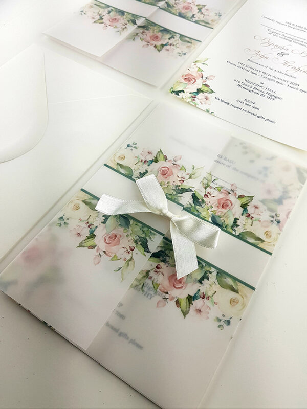 ABC 985 Translucent Floral Vellum Invitation with Satin bow -5851