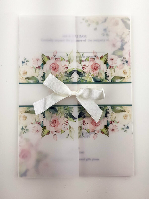 ABC 985 Translucent Floral Vellum Invitation with Satin bow -5853