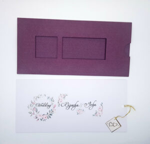 Floral Pocket Window invitation is Mauve purple